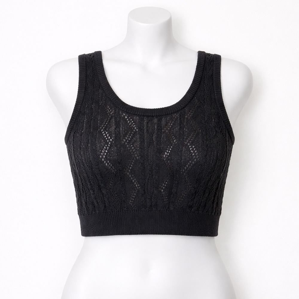 NEW Halara Cable Knit Hollow Out Crop Top Women's XL Black Sweater Tank